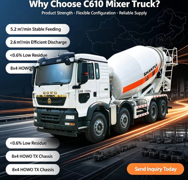 8cbm C610 Beton Mixer Truck dengan MAN T5G Cab Weichai Mesin 8x4 untuk Konstruksi