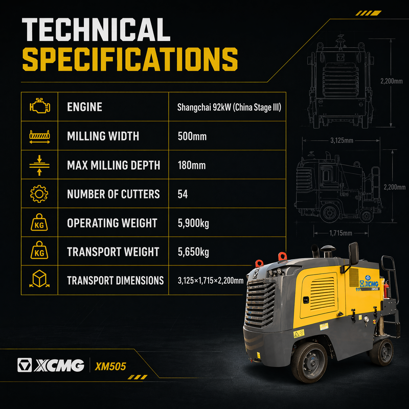 XM505 Aspal Paving Milling Machine Pemeliharaan Jalan Mesin penggilingan dingin untuk perbaikan jalan raya kota
